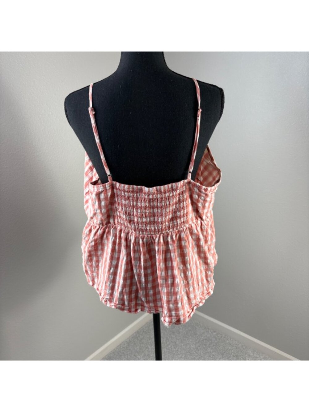Wild Fable Tank Top XXL Smocked Gingham Orange White Cottagecore Farm Girl - Picture 2 of 9